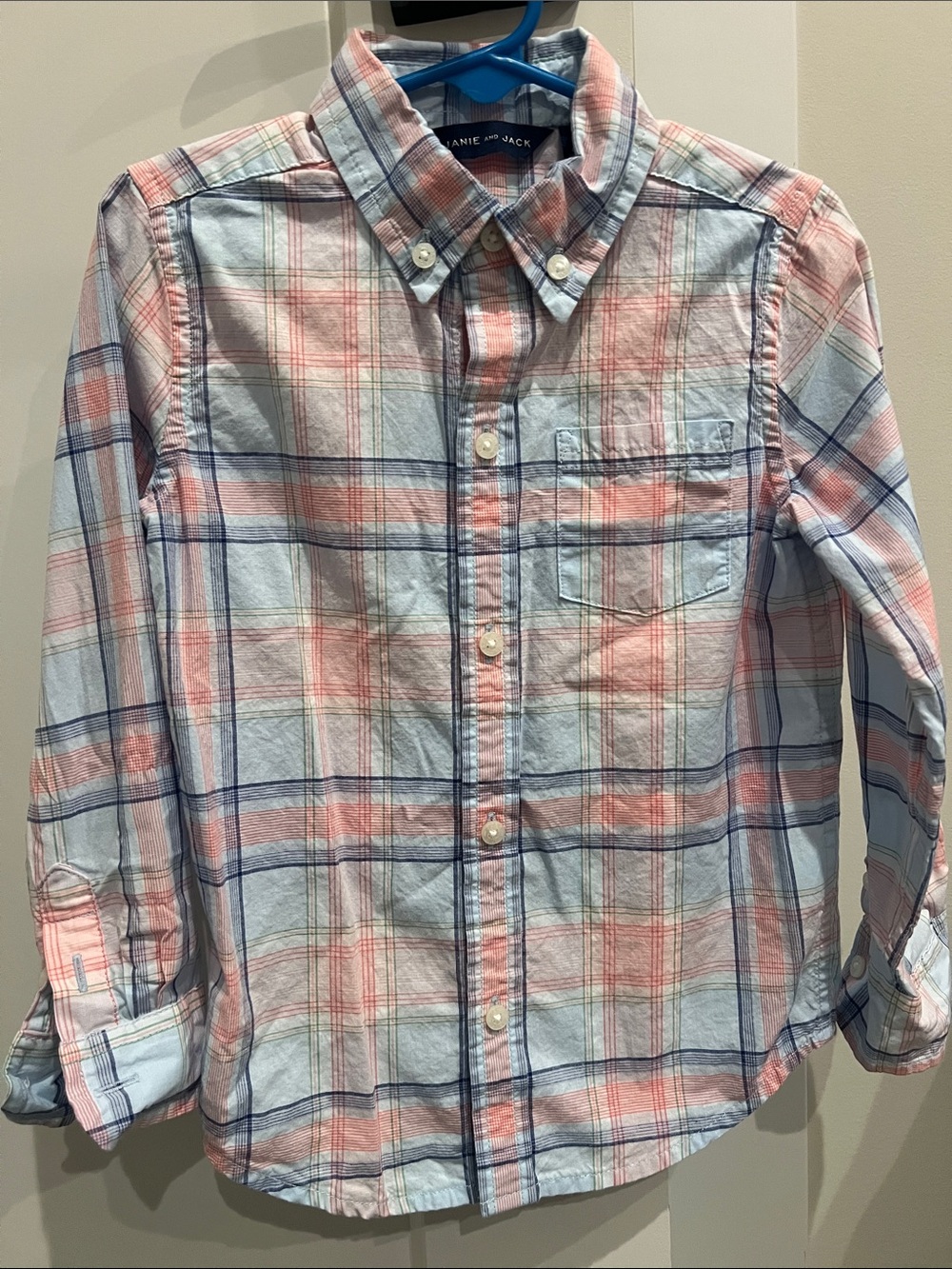 Janie and Jack Blue and Pink Plaid Button-Down Shirt